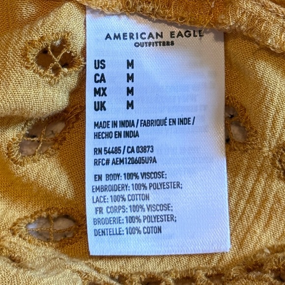 American Eagle Charming Yellow mustard Women top with Embroidered Details size M - Picture 5 of 11